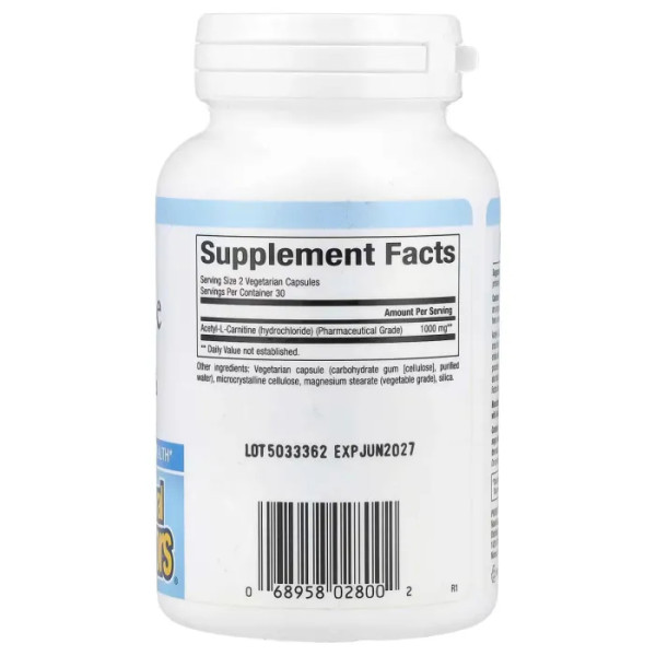 Ацетил карнітин, Acetyl-L-Carnitine, Natural Factors, 500 мг, 60 вегетаріанських капсул (250 мг у капсулі)