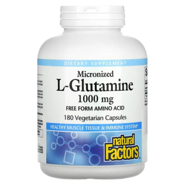 L-глутамін мікронізований, L-Glutamine, Natural Factors, 1000 мг, 180 вегетаріанських капсул