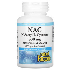 Ацетилцистеїн, Natural Factors NAC, N-Ацетил-L Цистеїн, 500 мг, 90 капсул