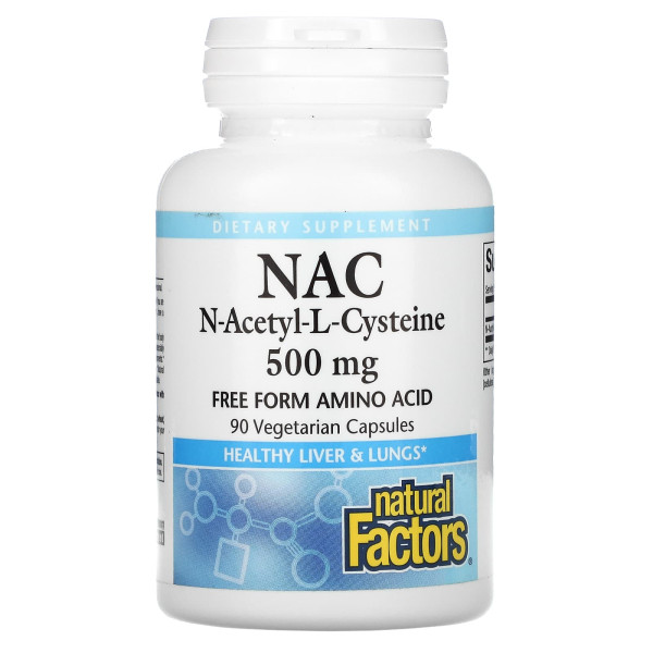 Ацетилцистеїн, NAC, N-Acetyl-L Cysteine, Natural Factors, 500 мг, 90 капсул