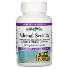 Поддержка надпочечников, Adrenal Serenity, Natural Factors, стресс-расслабление, 60 вегетарианских капсул