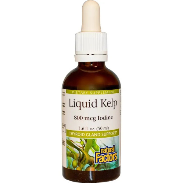 Поддержка щитовидной железы, Liquid Kelp, Natural Factors, 800 мкг йода, 50 мл.