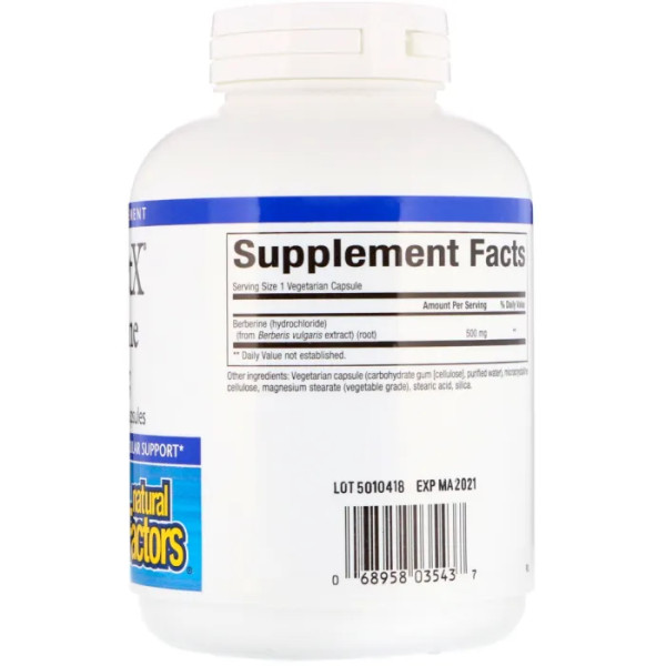 Берберин, Berberine, Natural Factors, 500 мг, 120 капсул