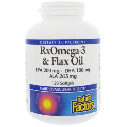 Лляна олія, RxOmega-3 та лляна олія, Natural Factors, 120 гелевих капсул