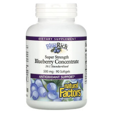 Супер сила, чорниця 500 мг, Natural Factors Blueberry Concentrate, 90 капсул