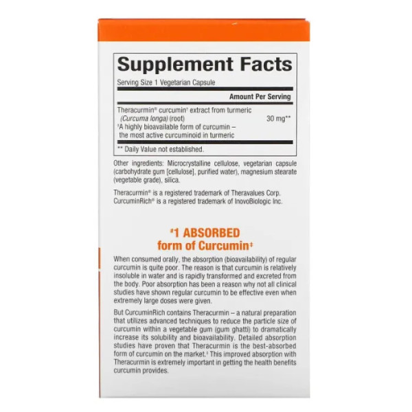 Куркумін, CurcuminRich, Natural Factors, теракурмін, 30 вегетаріанських капсул