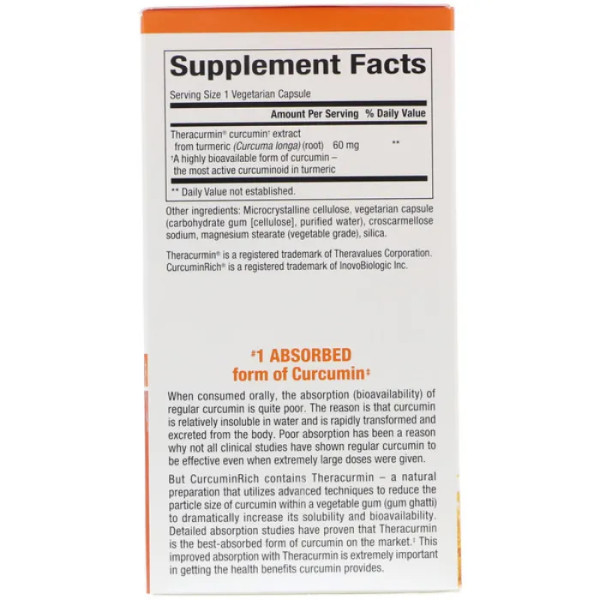 Куркумін покращений, CurcuminRich, Natural Factors, теракурмін подвійний сили, 60 мг, 60 капсул