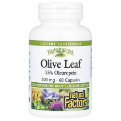 Экстракт листьев оливы 500 мг, Olive Leaf Natural Factors, 60 капсул