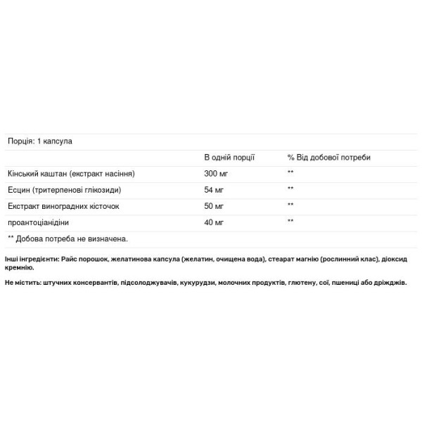 Екстракт кінського каштана і виноградних кісточок, Horse Chestnut with Grape Seed, Natural Factors, 350 мг, 60 капсул