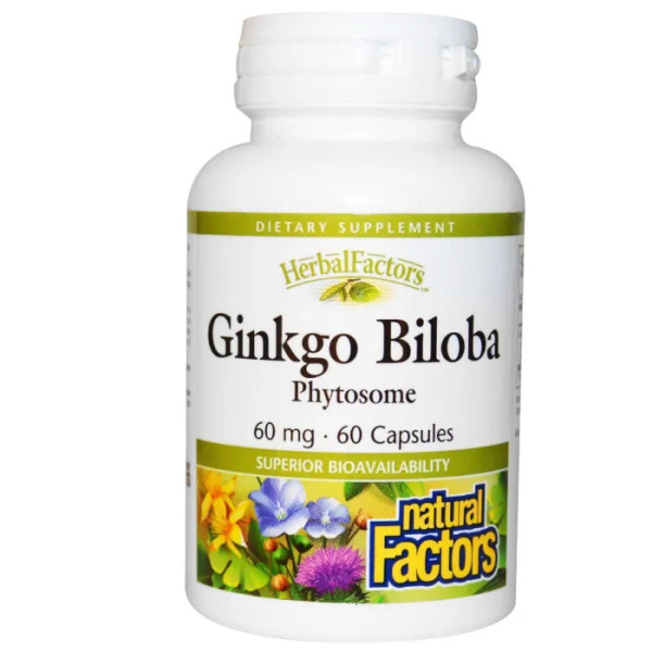 Гінкго білоба, Ginkgo Biloba, Natural Factors, 60 мг, 60 капсул