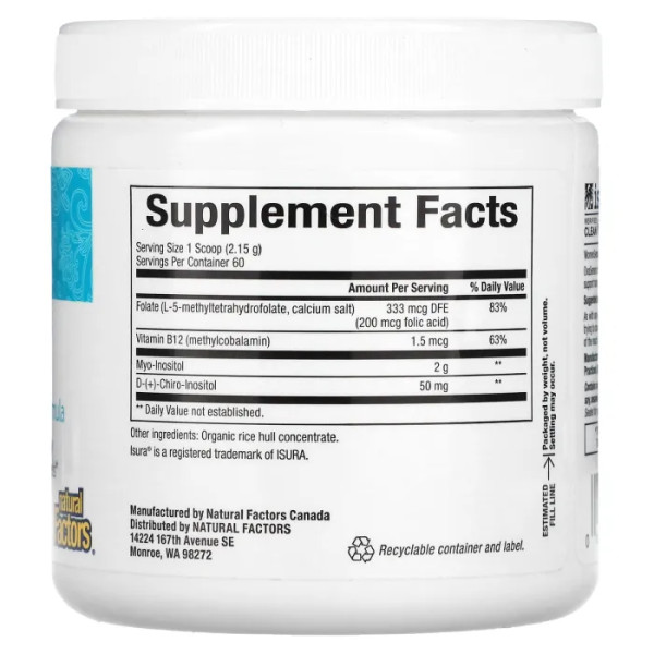 Міо-інозитол та D-хіро-інозитол, OvaSense, Womensense, Natural Factors, 129 г