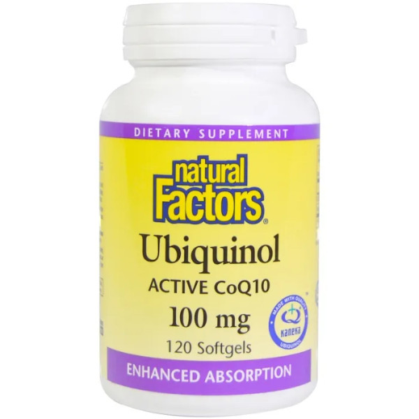 Коензим Q10, Ubiquinol CoQ10, Natural Factors, Убіхінол, 100 мг, 120 капсул