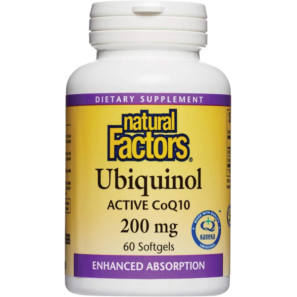 Убіхінол, Ubiquinol, Natural Factors, 200 мг, 60 гелевих капсул