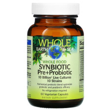 Синбіотик Пребіотики + Пробіотик, Whole Food Synbiotic Pre+Probiotic, Whole Earth & Sea, Natural Factors, 10 млрд, 60 вегетаріанських капсул