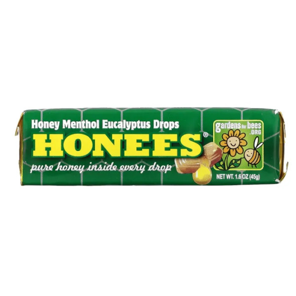 Ментол-евкаліптові льодяники від кашлю, Menthol Eucalyptus Cough Drops, Honees, 45 г