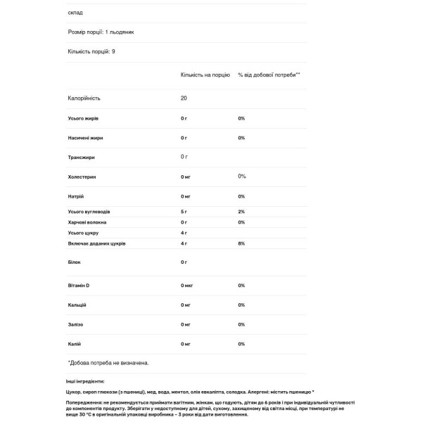 Ментол-евкаліптові льодяники від кашлю, Menthol Eucalyptus Cough Drops, Honees, 45 г