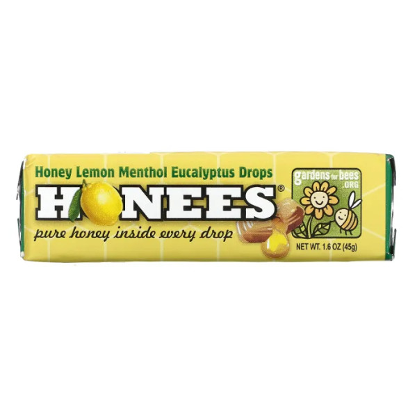 Медово-лимонні льодяники від кашлю, Honey Lemon Cough Drops, Honees, 45 г