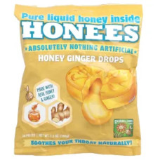 Льодяники для горла, Honey Ginger Drops Honees, мед та імбир, 20 льодяників, 100 г