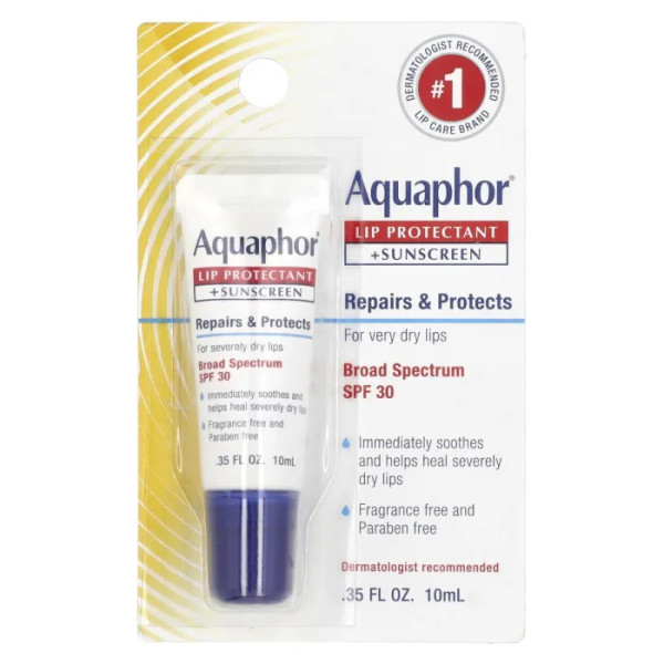 Сонцезахисний бальзам для губ, Lip Protectant + Sunscreen, Aquaphor, SPF 30, 10 мл