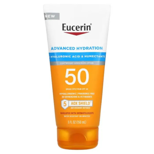 Сонцезахисний лосьйон, Lightweight Sunscreen Lotion, Eucerin, легкий, SPF 50, без ароматів, 150 мл