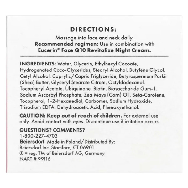 Крем от морщин с Q10, Revitalize Daily Cream, ежедневный, для лица, без ароматов, Eucerin, 48 г