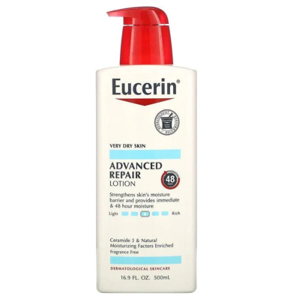 Восстанавливающий лосьон для сухой кожи, Advanced Repair Lotion, Eucerin, улучшенный, 500 мл