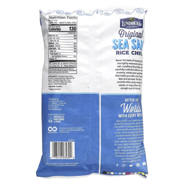 Рисові чіпси, Rice Chips, Lundberg, органічні, морська сіль, 170 г