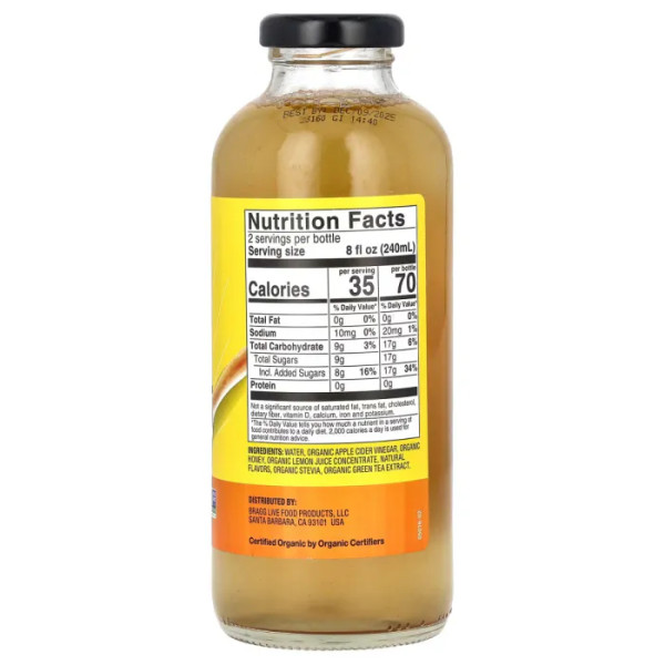 Яблучний оцет, Organic Apple Cider Vinegar Refreshers, Bragg, органічний, освіжаючий пребіотик, мед та зелений чай, 473 мл