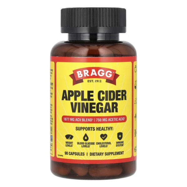 Яблучний оцет, Apple Cider Vinegar, Bragg, 90 капсул