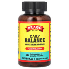 Яблучний оцет з ашвагандою, Bragg Daily Balance Apple Cider Vinegar + Ashwagandha, 90 веганських капсул
