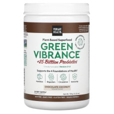 Суперфуд, смак шоколад та кокос, Green Vibrance Version 21.0 Vibrant Health, 25 млрд пробіотиків, 350 г