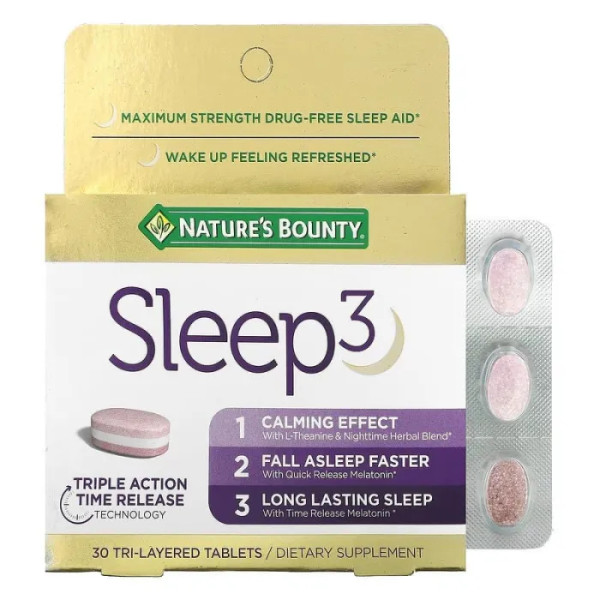 Формула для сну, Sleep 3, Nature's Bounty, максимальна сила, 30 тришарових таблеток