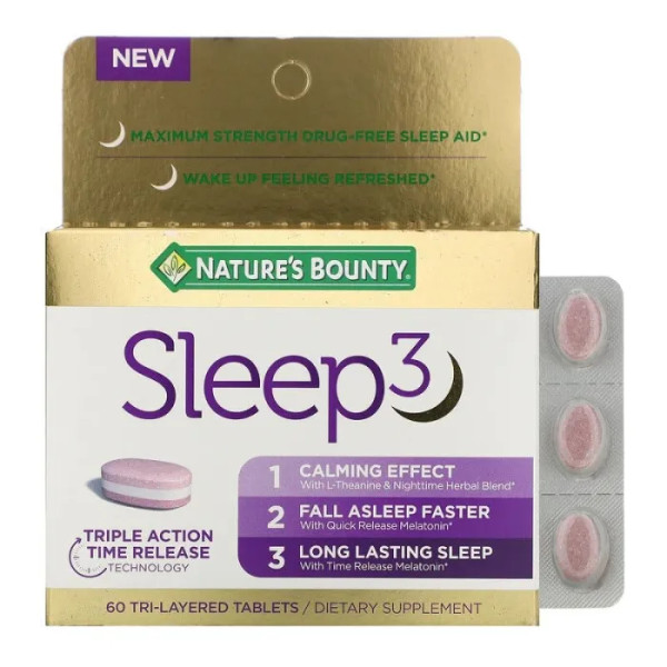 Формула для сну, Sleep 3, Nature's Bounty, максимальна сила, 60 тришарових таблеток