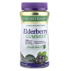 Бузина для иммунитета жевательные, Nature's Bounty Elderberry, с витамином C, витамином D и цинком, 70 жевательных конфет
