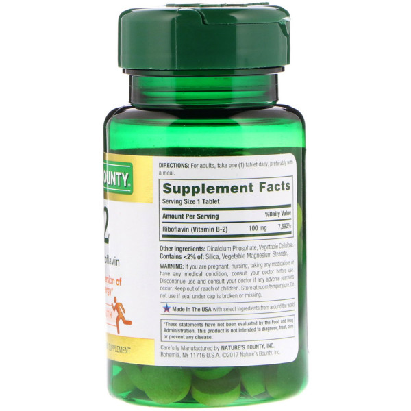 Рибофлавін, Vitamin B-2, Nature's Bounty, 100 мг, 100 таблеток