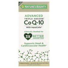 Коензим Q10 потрійна абсорбція, Natures Bounty Advanced Triple Absorb CoQ 10, швидке вивільнення, 90 гелевих капсул