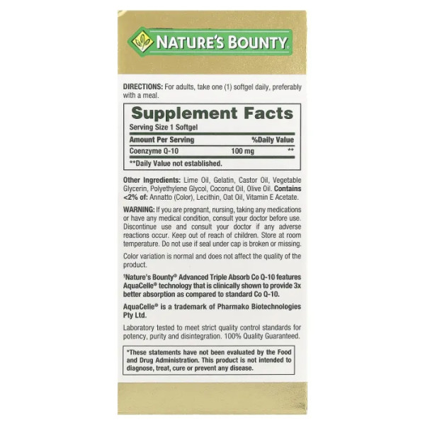 Коензим Q10, Advanced Triple Absorb CoQ-10, Nature's Bounty, зі швидким вивільненням, 90 гелевих капсул