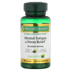 Родіола 400 мг, Nature's Bounty Mental Fatigue and Stress Relief, зняття розумової втоми та стресу, 30 капсул