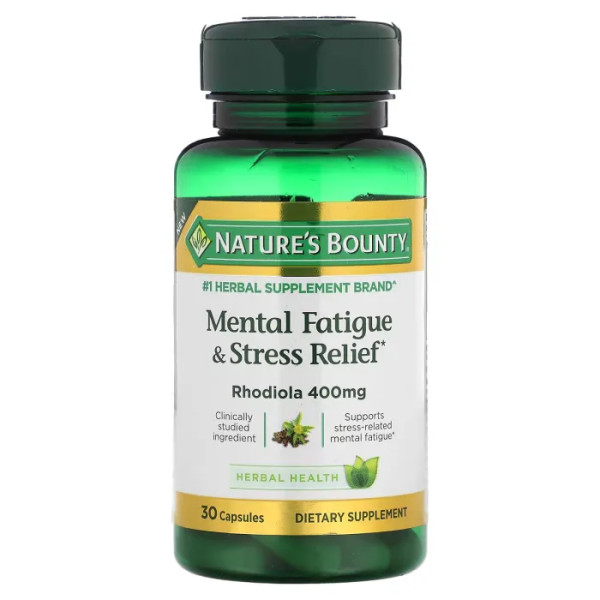 Родіола рожева, зняття розумової втоми та стресу, Mental Fatigue and Stress Relief, Nature's Bounty, 400 мг, 30 капсул