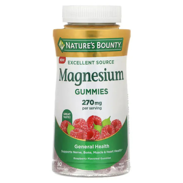 Магній жувальний, Magnesium Gummies, Nature's Bounty, зі смаком малини, 270 мг, 90 жувальних цукерок (90 мг на цукерку)