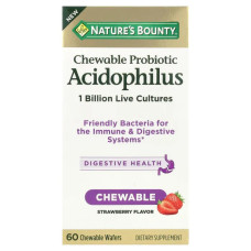 Пробіотик ацидофілус жувальні, смак полуниці, Nature's Bounty Chewable Probiotic Acidophilus, 60 жувальних вафель