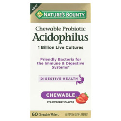 Пробиотик ацидофилус жевательные, вкус клубника, Nature's Bounty Chewable Probiotic Acidophilus, 60 жевательных вафель