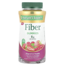 Клітковина з інуліном, Natures Bounty Fiber Gummies, жувальні, смак полуниці та малина, 90 цукерок