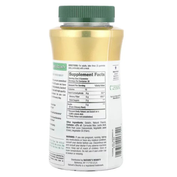 Клітковина з інуліном, Fiber Gummies, Nature's Bounty, зі смаком полуниці та малини, 90 жувальних цукерок