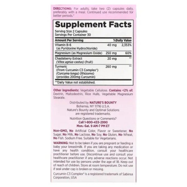 Полегшення симптомів ПМС, Optimal Solutions, Advanced PMS Nature's Bounty, покращений комплекс, 60 капсул