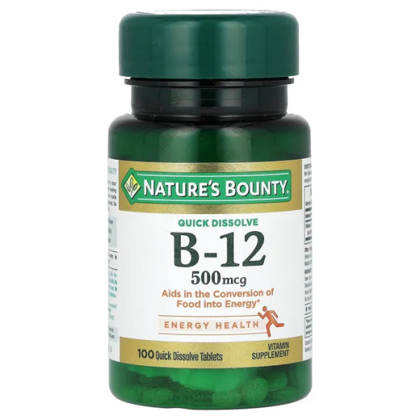 Вітамін В12, Vitamin B-12, Nature's Bounty, вишня, 500 мкг, 100 таблеток швидкого розчинення