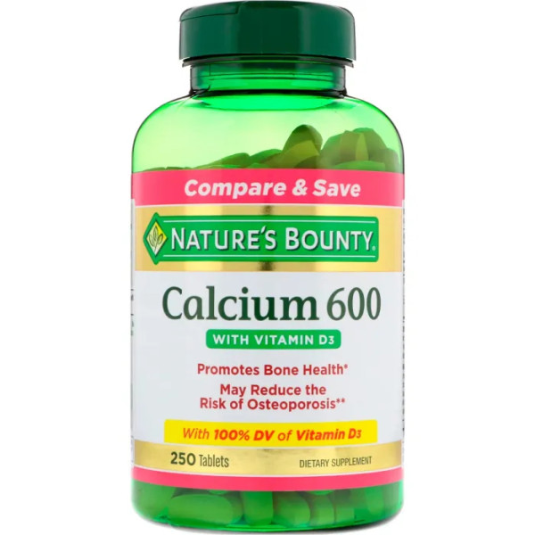 Кальцій з вітаміном D3, Calcium 600 with Vitamin D3, Nature's Bounty, 250 таблеток