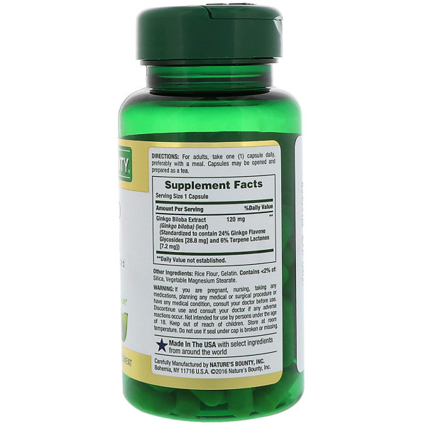 Гінкго білоба, Ginkgo Biloba, Nature's Bounty, 120 мг, 100 капсул