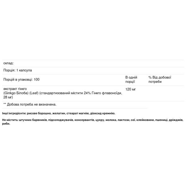 Гінкго білоба, Ginkgo Biloba, Nature's Bounty, 120 мг, 100 капсул