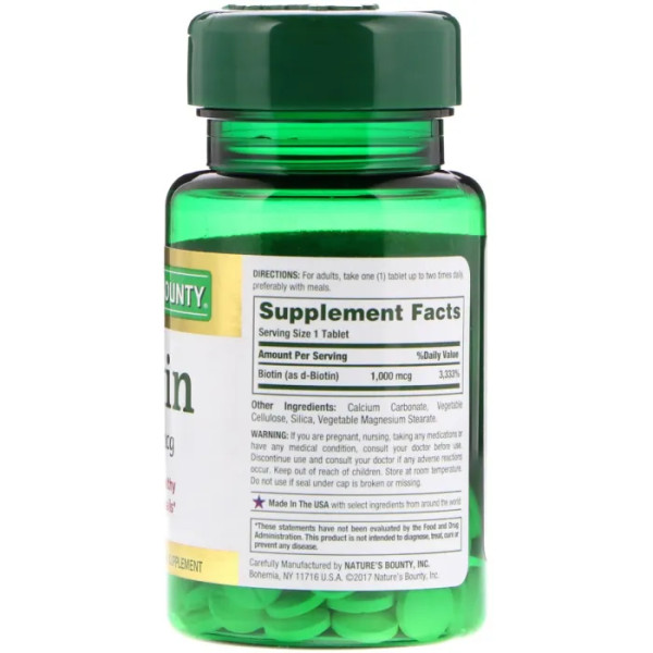 Биотин, Biotin, Nature's Bounty, 1000 мкг, 100 таблеток